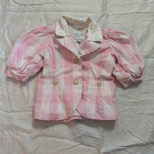 Janie and Jack Pink Plaid Blazer with Lace Collar